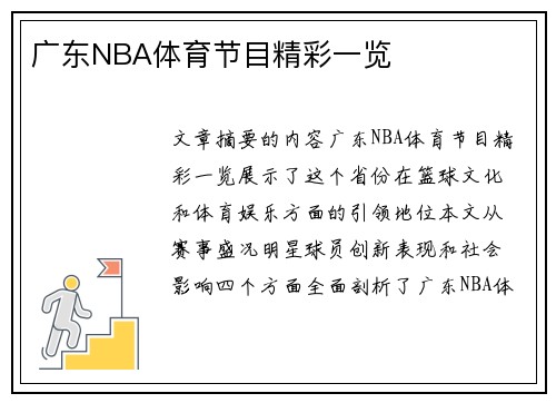 广东NBA体育节目精彩一览